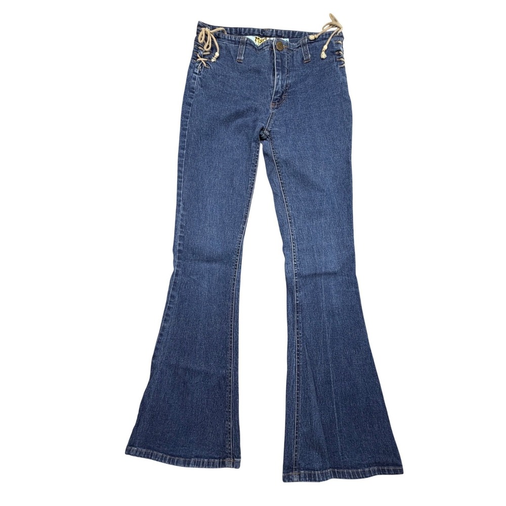 Vintage Mudd Jeans Junior 1 Lace Up Waist Seam Boho Y2K Bell Bottom Flare Hippie